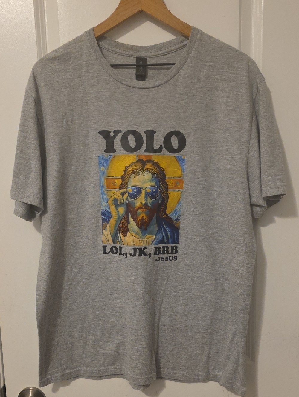 YOLO Jesus In Sunglaaaes LOL,JK,BRB Short Sleeve T-shirt Size Large